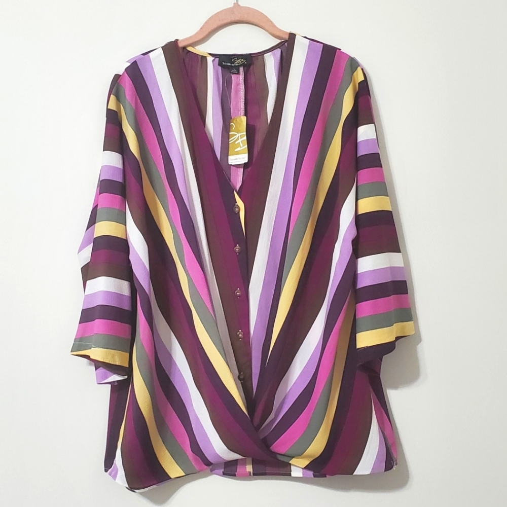 Suzanne Betro Multicolor Striped Blouse Top Large NEW